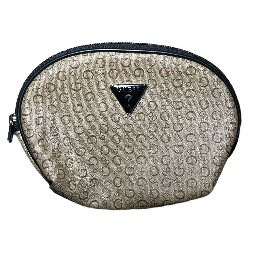 Guess Tan & Black Logo Makeup Bag Cosmetic Pouch Travel Toiletry